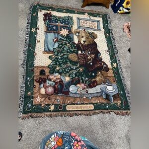 Boyds Bears Friends Woven Christmas Afghan Throw Blanket Ho Ho Ho No 52 X 68 NWT